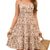 Women Floral Pleated Lace Up Dress - Paternora