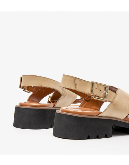 Women’s Chunky Heel Retro Cross Strap Sandals