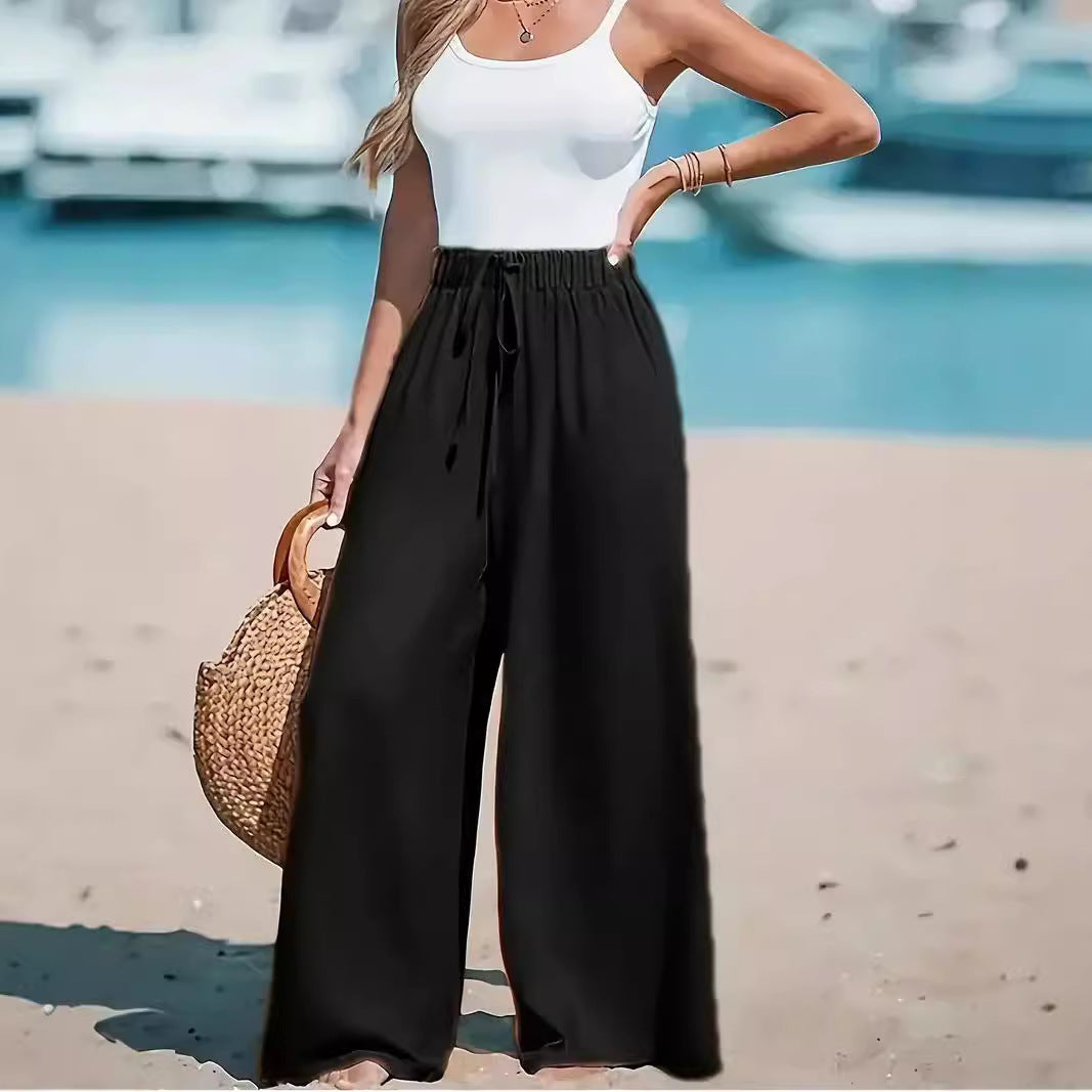 Fashion Fake Drawstring Wide-Leg Pants for Women - Paternora