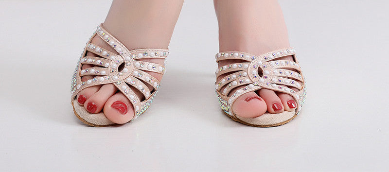Women’s Hot Rhinestone Latin Dance High Heel Shoes Soft Bottom Rhinestone