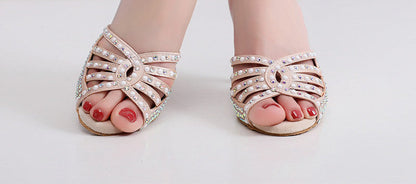 Women’s Hot Rhinestone Latin Dance High Heel Shoes Soft Bottom Rhinestone