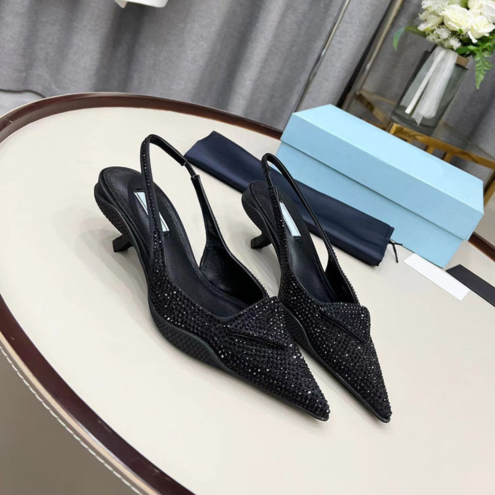 Women’s High And Low Heel Toe Sandals High Heel Pointed Toe 3cm - Black / 35