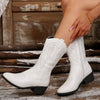 Female Mid-calf Length Solid Color Pointed Chunky Heel Martin Boots - Paternora
