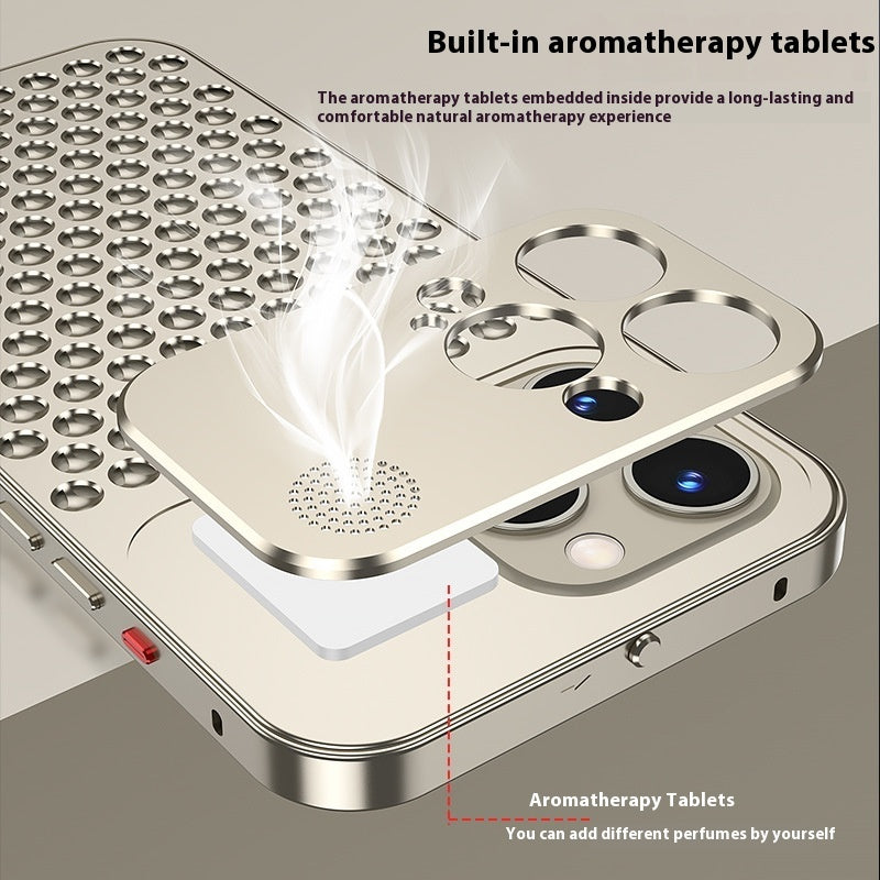 Applicable To Iphone15 Phone Case New Spring Fastener Aromatherapy Heat Dissipation Aluminum Alloy Case
