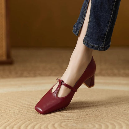 Square Toe Low-cut Chunky Heel Mary Jane Shoes
